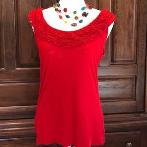 Womens RED Sleeveless Shirt Top SZ L NY & Company